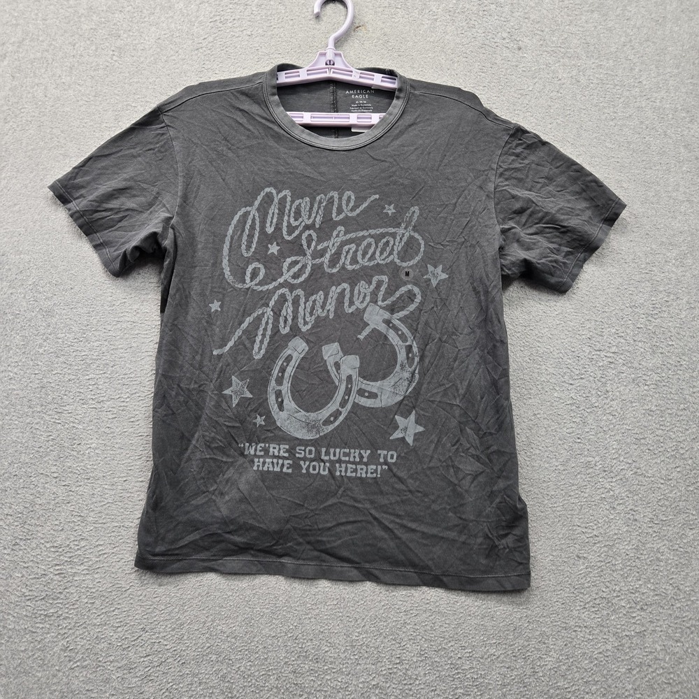 American Eagle Outfitters Men Shirt M Gray Horseshoes Logo Short Sleeve NWT